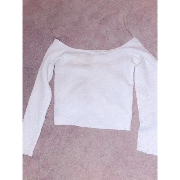 BP Women's White Ruched Long Sleeve crop top Size M - Picture 5 of 6